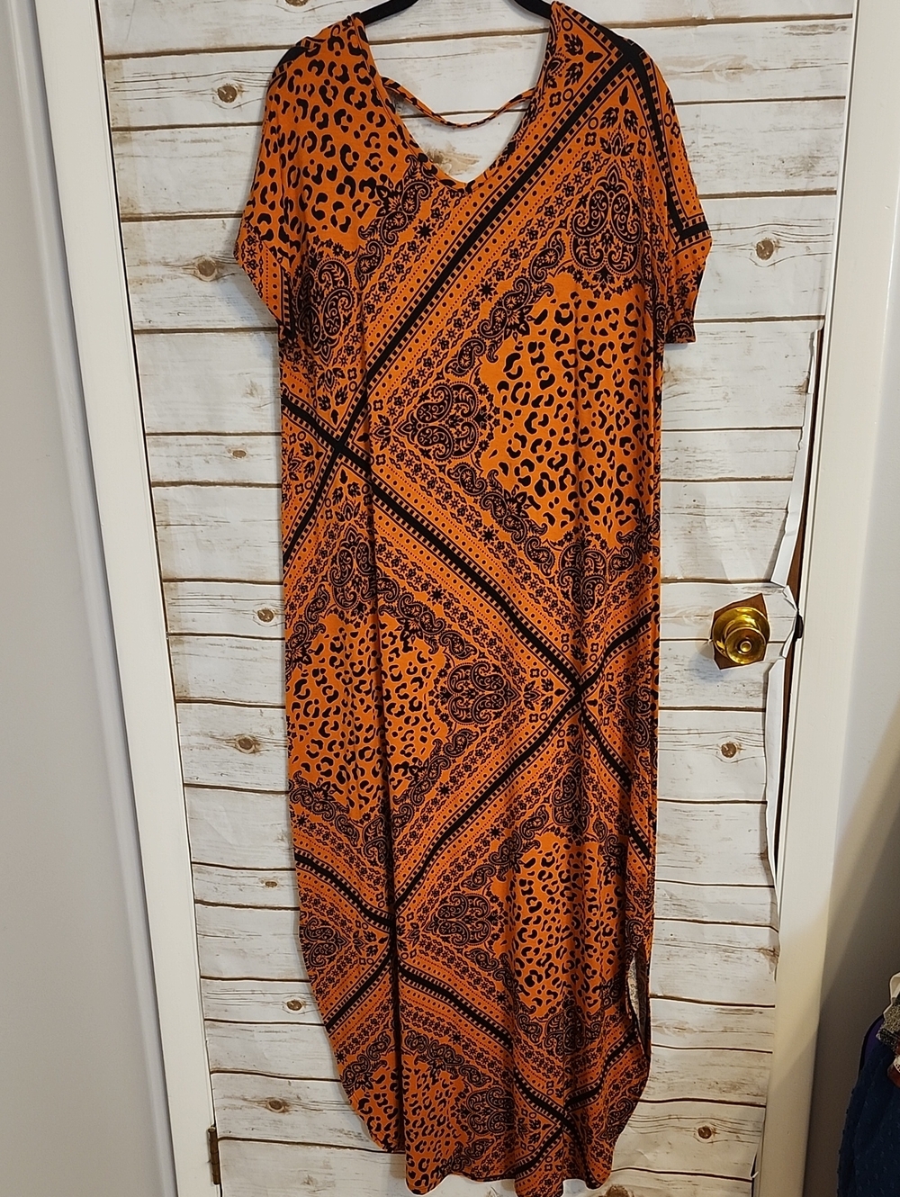 LuLaRoe Orange Paisley & Leopard Print Maxi Dress Small
